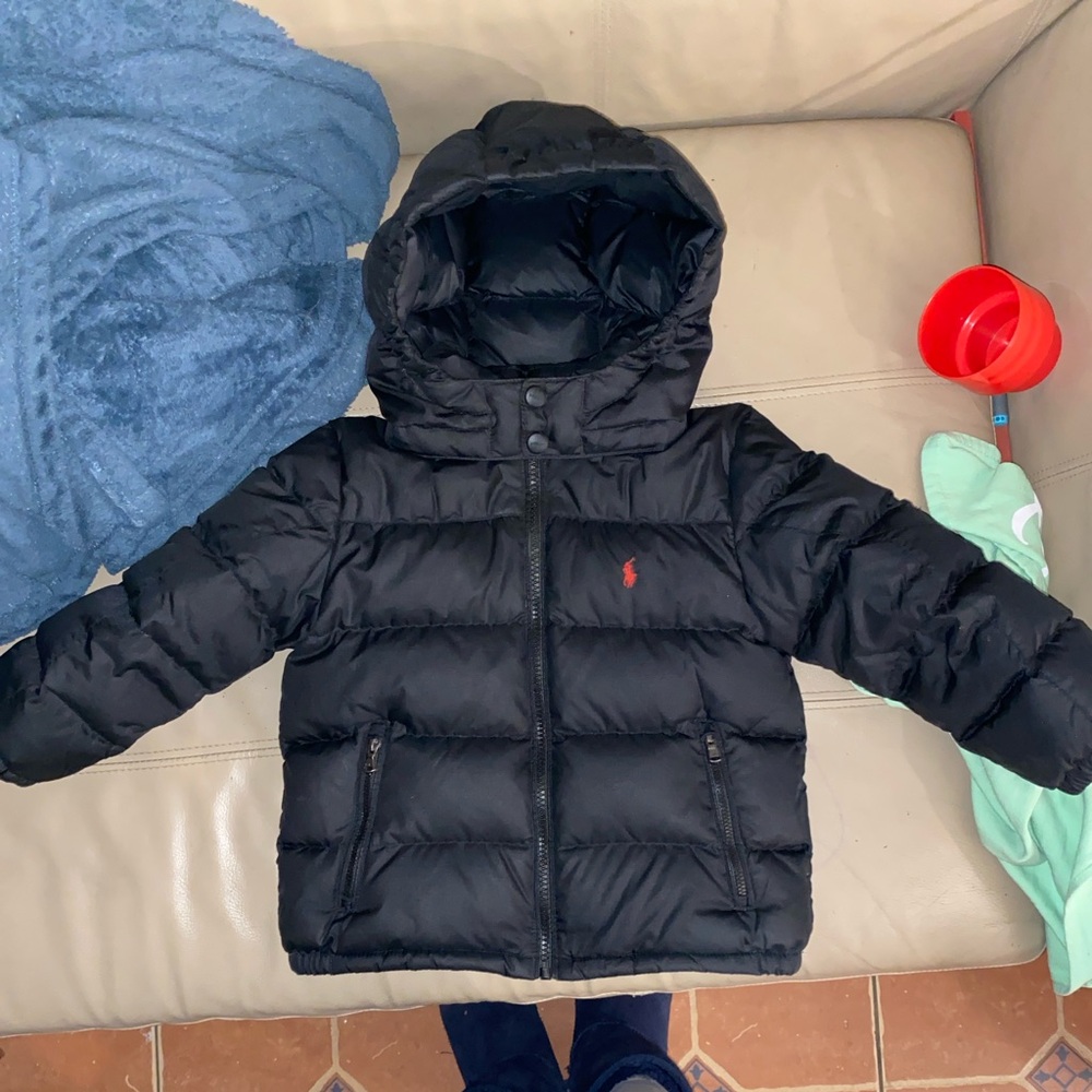 Polo by Ralph Lauren Black Puffer Jacket with Red Emblem